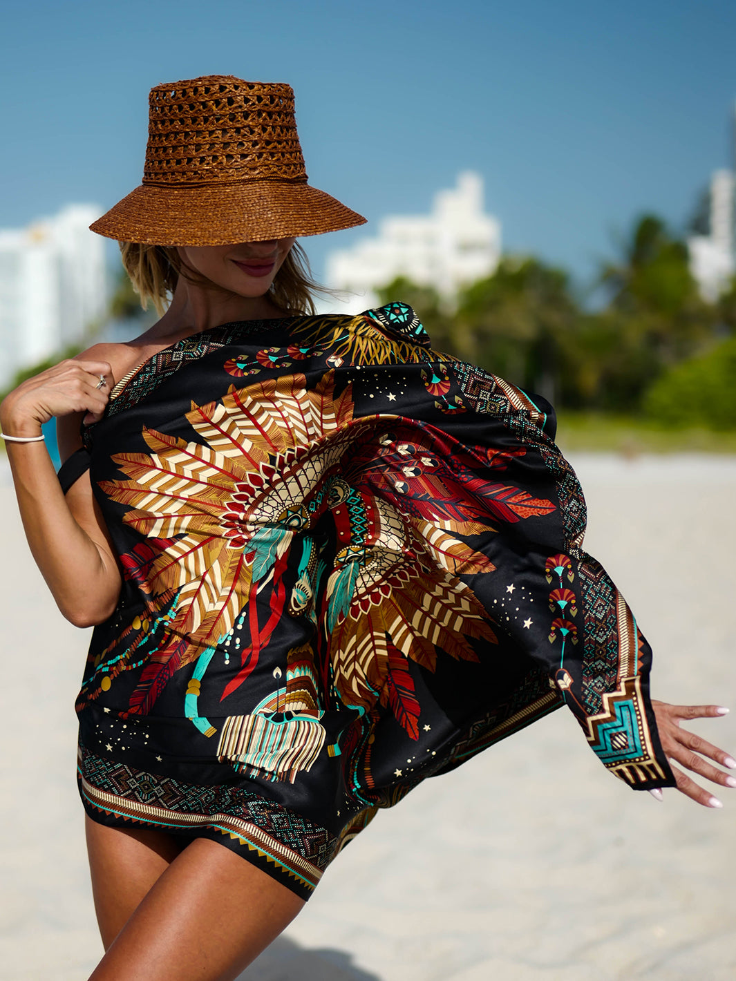 New Western large scarf Black