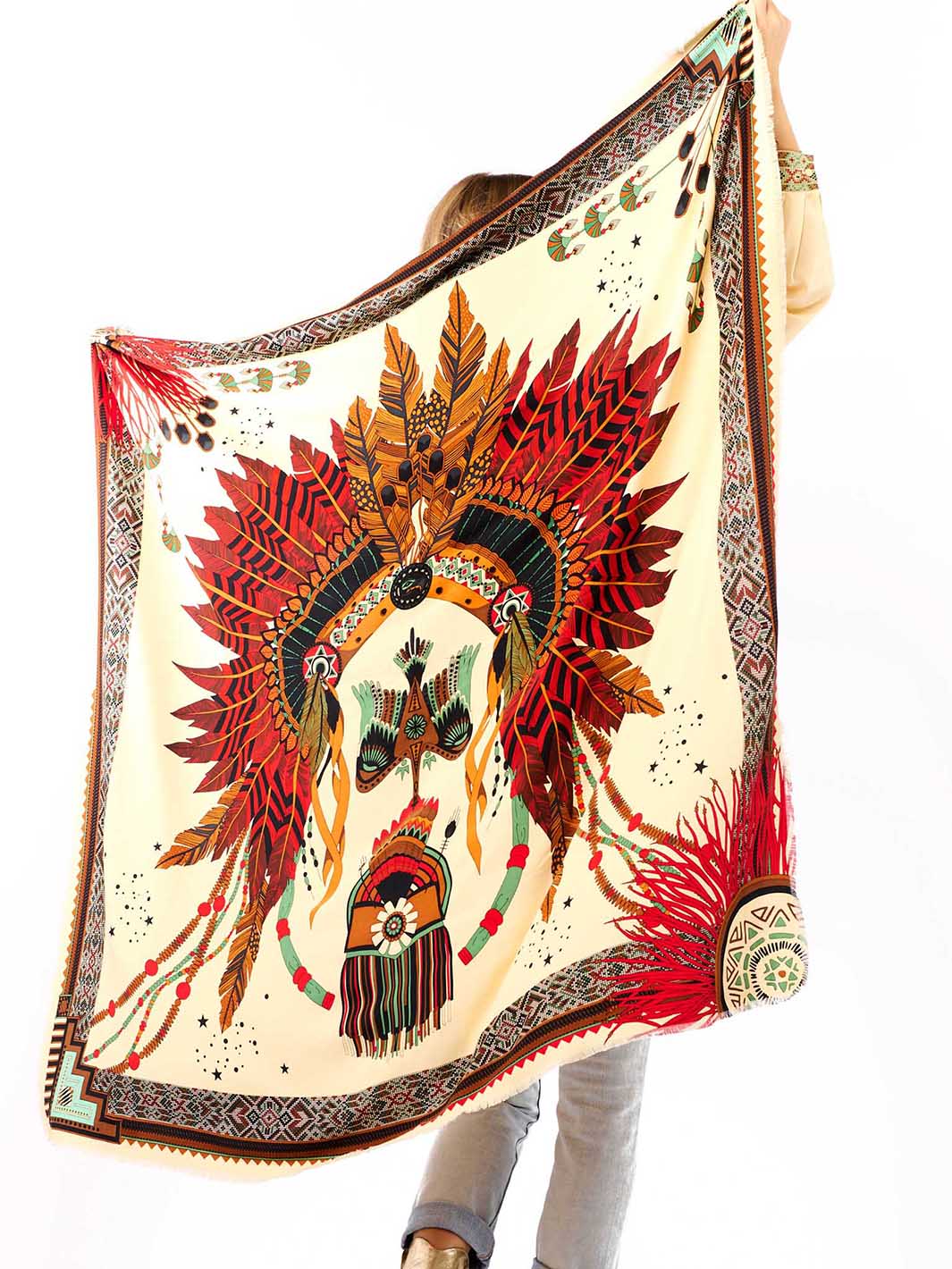 New Western large scarf Beige