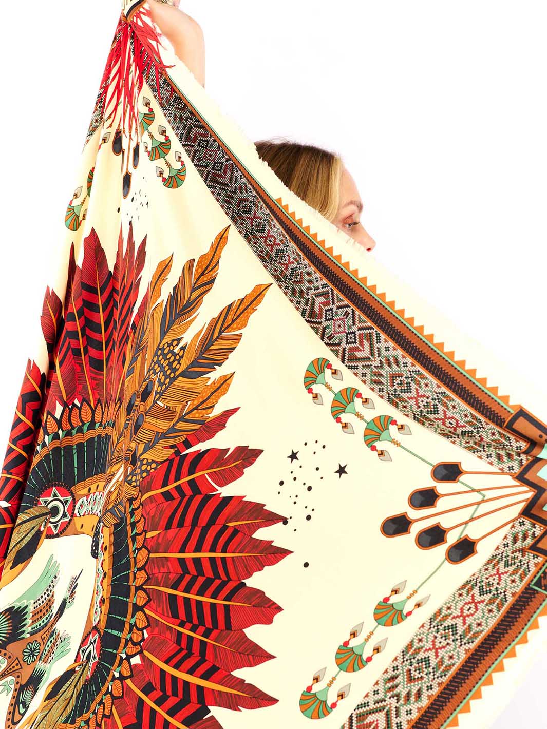 New Western large scarf Beige