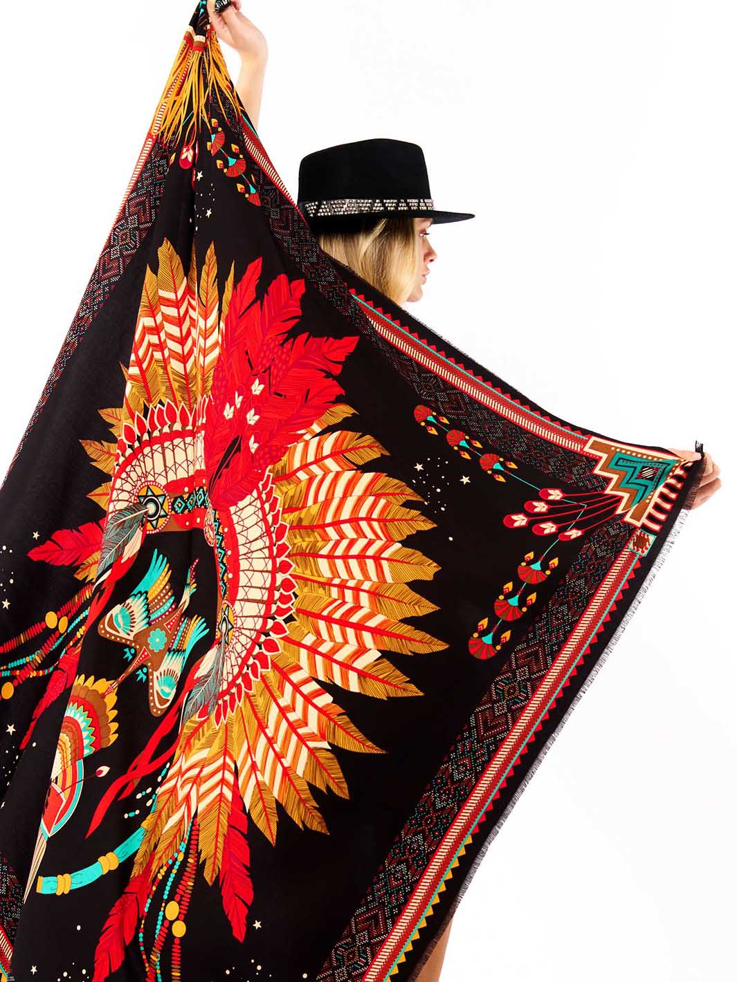 New Western large scarf Black